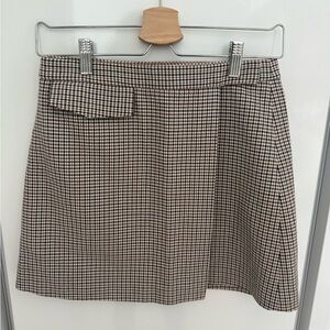 Theory Brown and White Houndstooth A-Line Skirt
